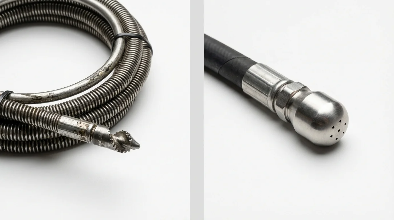 Drain snake cable and hydro jetting nozzle used for drain cleaning in Doylestown, PA