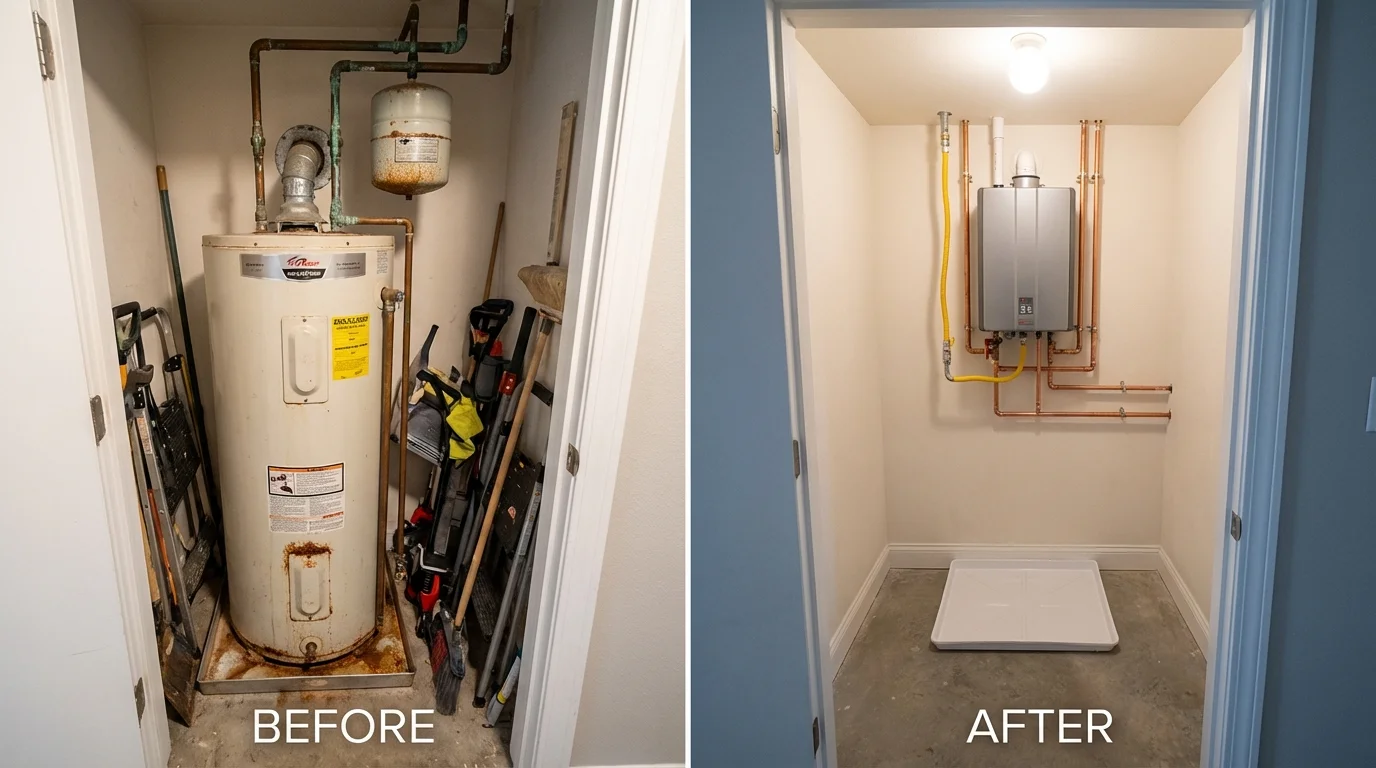 Tank water heater versus wall-mounted tankless unit comparison for Doylestown, PA homeowners