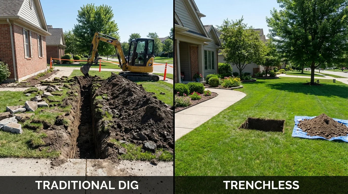Trenchless sewer repair with minimal yard damage versus traditional excavation in Doylestown, PA
